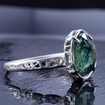 Hand Cut Montana Sapphire Solitaire Ring in Sterling Silver, item 1016 silver, sapphire