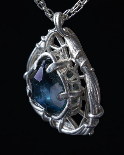 Hand Cut Montana Sapphire Sterling Silver Pendant - Dreamcatcher Necklace item 1009 Sterling silver, blue green sapphire, Montana Sapphire