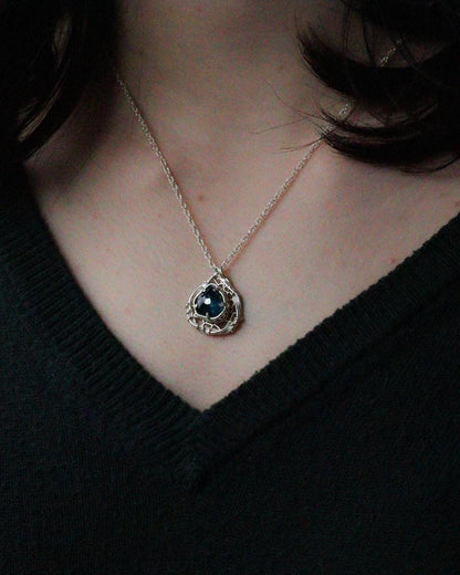 Hand Cut Montana Sapphire Sterling Silver Pendant - Dreamcatcher Necklace item 1009 Sterling silver, blue green sapphire, Montana Sapphire