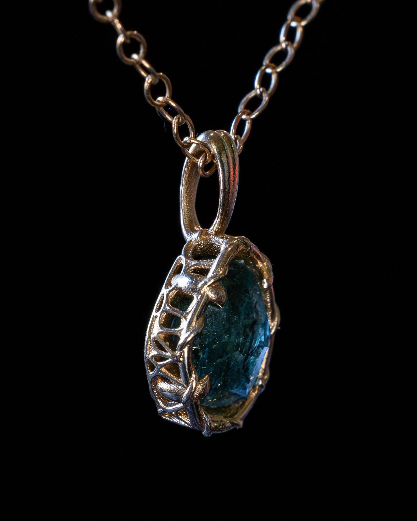 14k Yellow Gold Montana Sapphire Pendant, Handmade Fine Jewelry, item 1032 gold, teal sapphire, sapphire, blue green sapphire