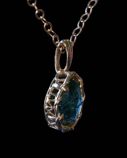 14k Yellow Gold Montana Sapphire Pendant, Handmade Fine Jewelry, item 1032 gold, teal sapphire, sapphire, blue green sapphire