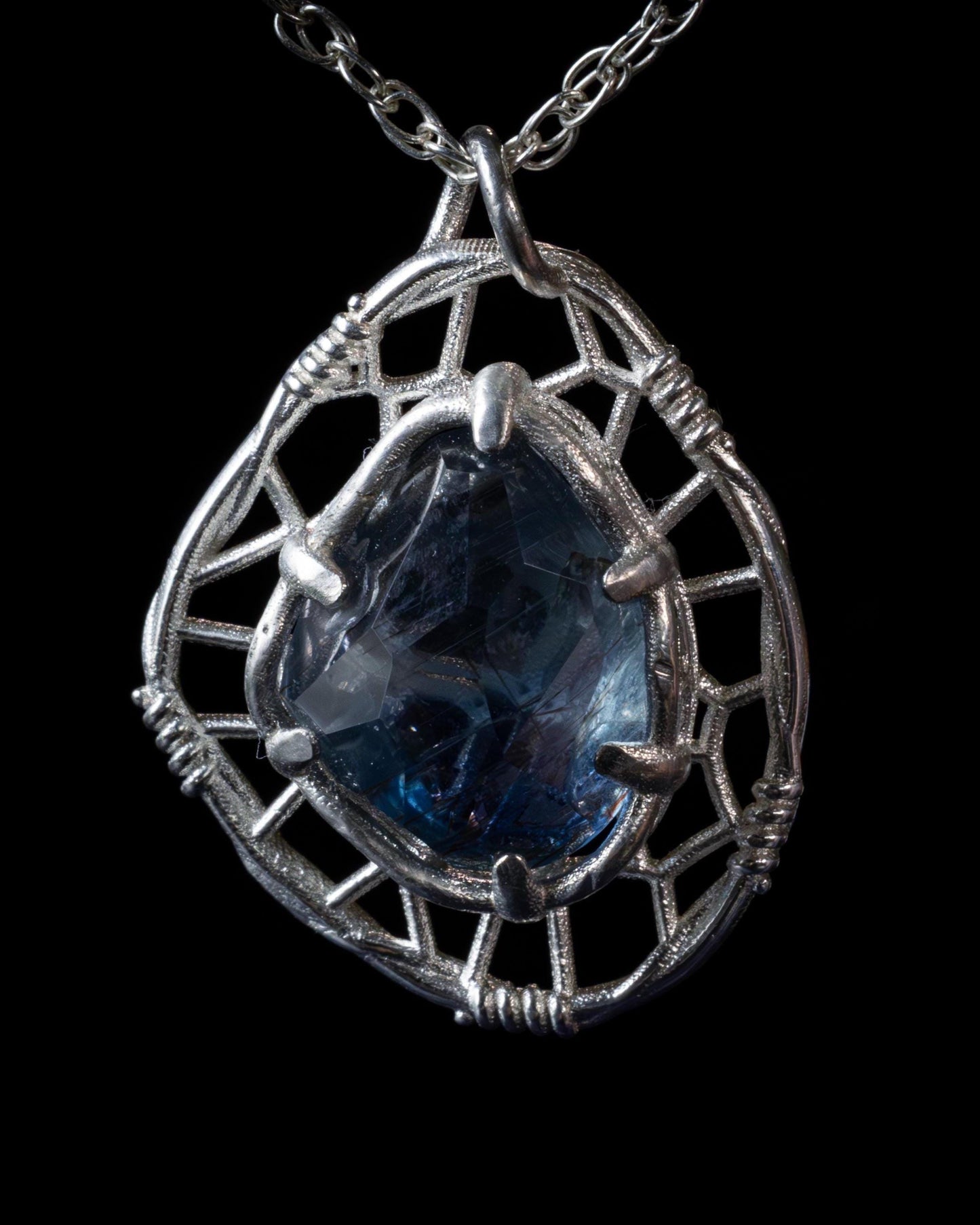 Hand Cut Rutilated Sapphire Sterling Silver Pendant - Dreamcatcher Necklace item 1005 Sterling silver, Sapphire