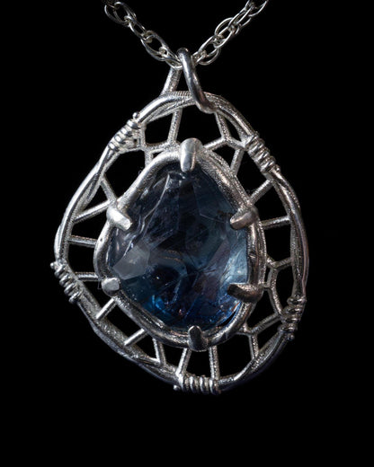 Hand Cut Rutilated Sapphire Sterling Silver Pendant - Dreamcatcher Necklace item 1005 Sterling silver, Sapphire
