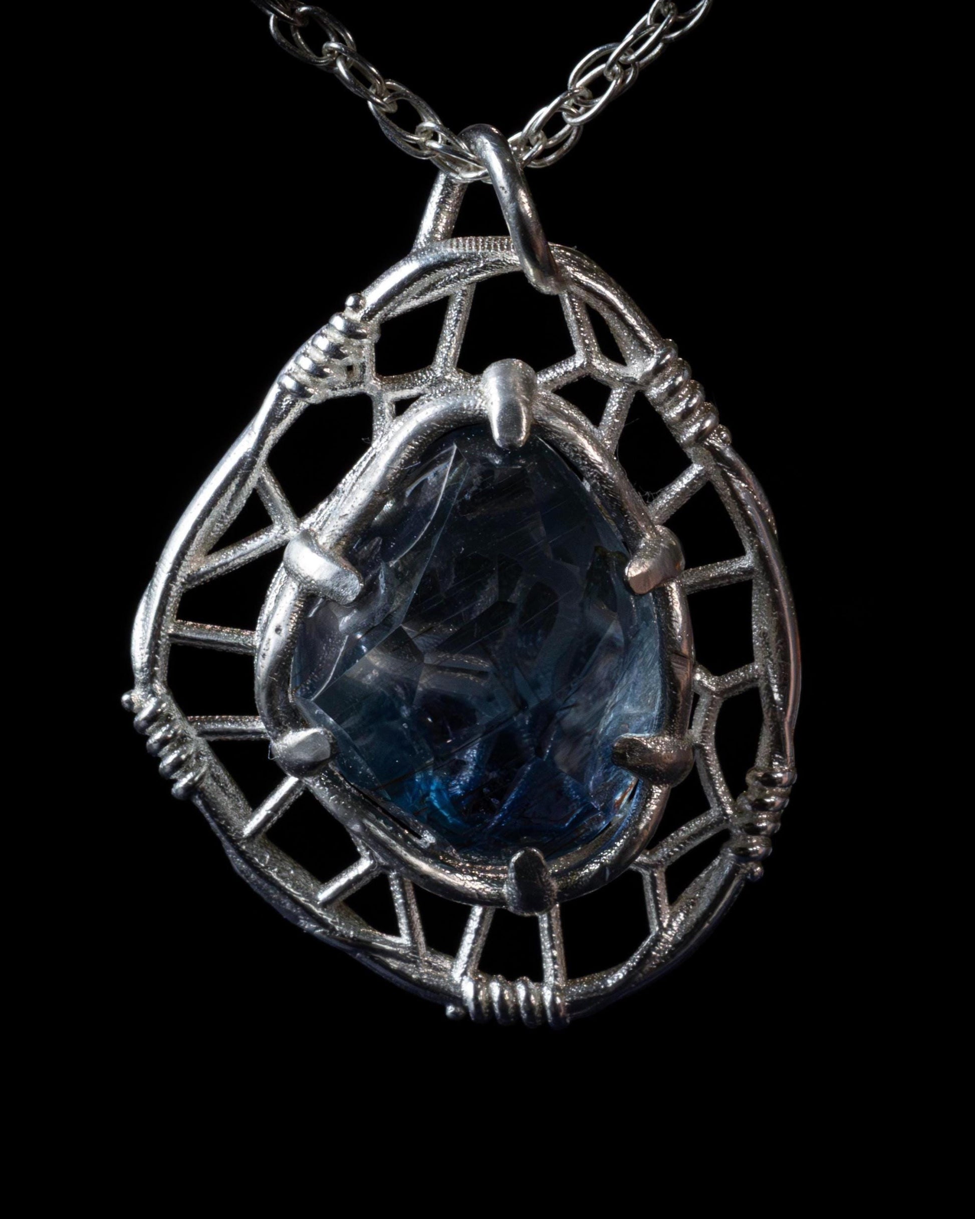 Hand Cut Rutilated Sapphire Sterling Silver Pendant - Dreamcatcher Necklace item 1005 Sterling silver, Sapphire