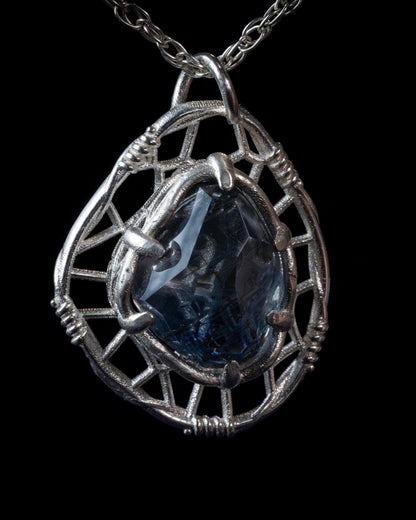 Hand Cut Rutilated Sapphire Sterling Silver Pendant - Dreamcatcher Necklace item 1005 Sterling silver, Sapphire