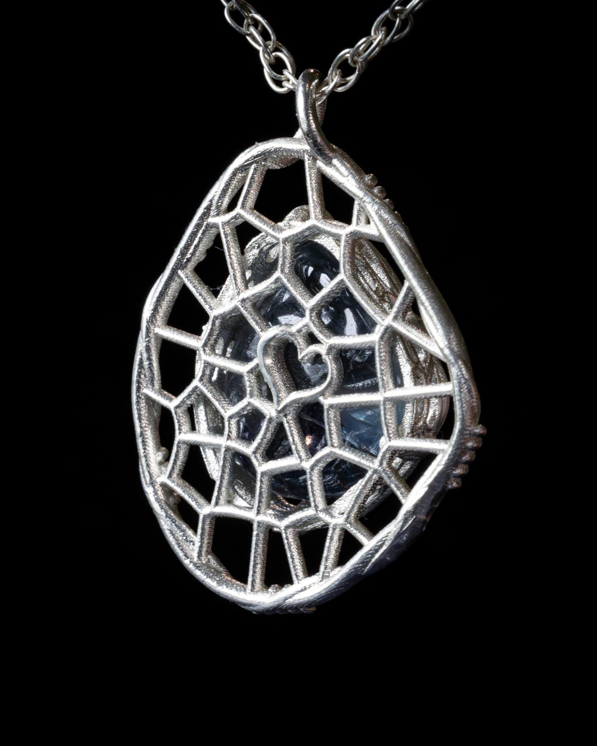 Hand Cut Rutilated Sapphire Sterling Silver Pendant - Dreamcatcher Necklace item 1005 Sterling silver, Sapphire