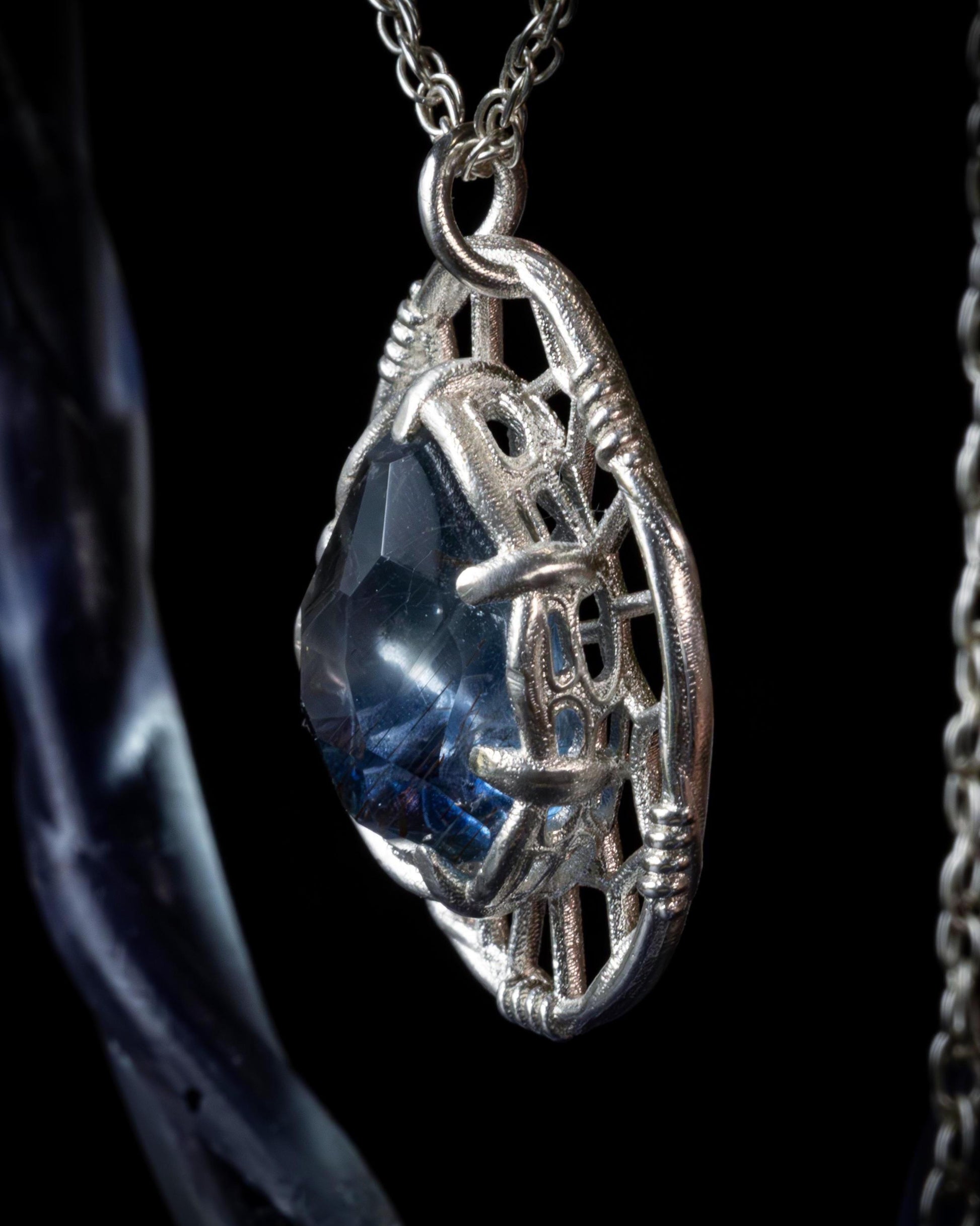 Hand Cut Rutilated Sapphire Sterling Silver Pendant - Dreamcatcher Necklace item 1005 Sterling silver, Sapphire