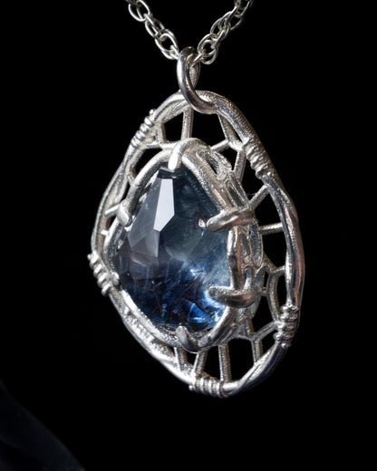 Hand Cut Rutilated Sapphire Sterling Silver Pendant - Dreamcatcher Necklace item 1005 Sterling silver, Sapphire