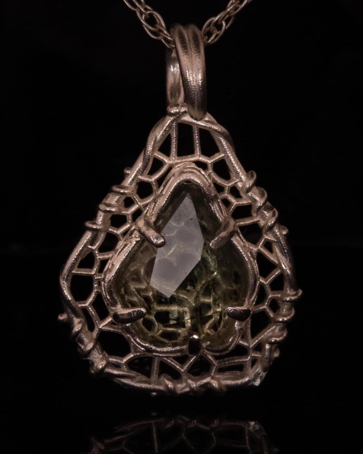 Hand Cut Montana Sapphire Sterling Silver Pendant item 1023 Sterling silver, Montana Sapphire, green sapphire