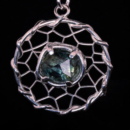 Hand Cut Montana Sapphire Earrings – Sterling Silver Organic Lattice Drops, item 1024 silver, Sapphire
