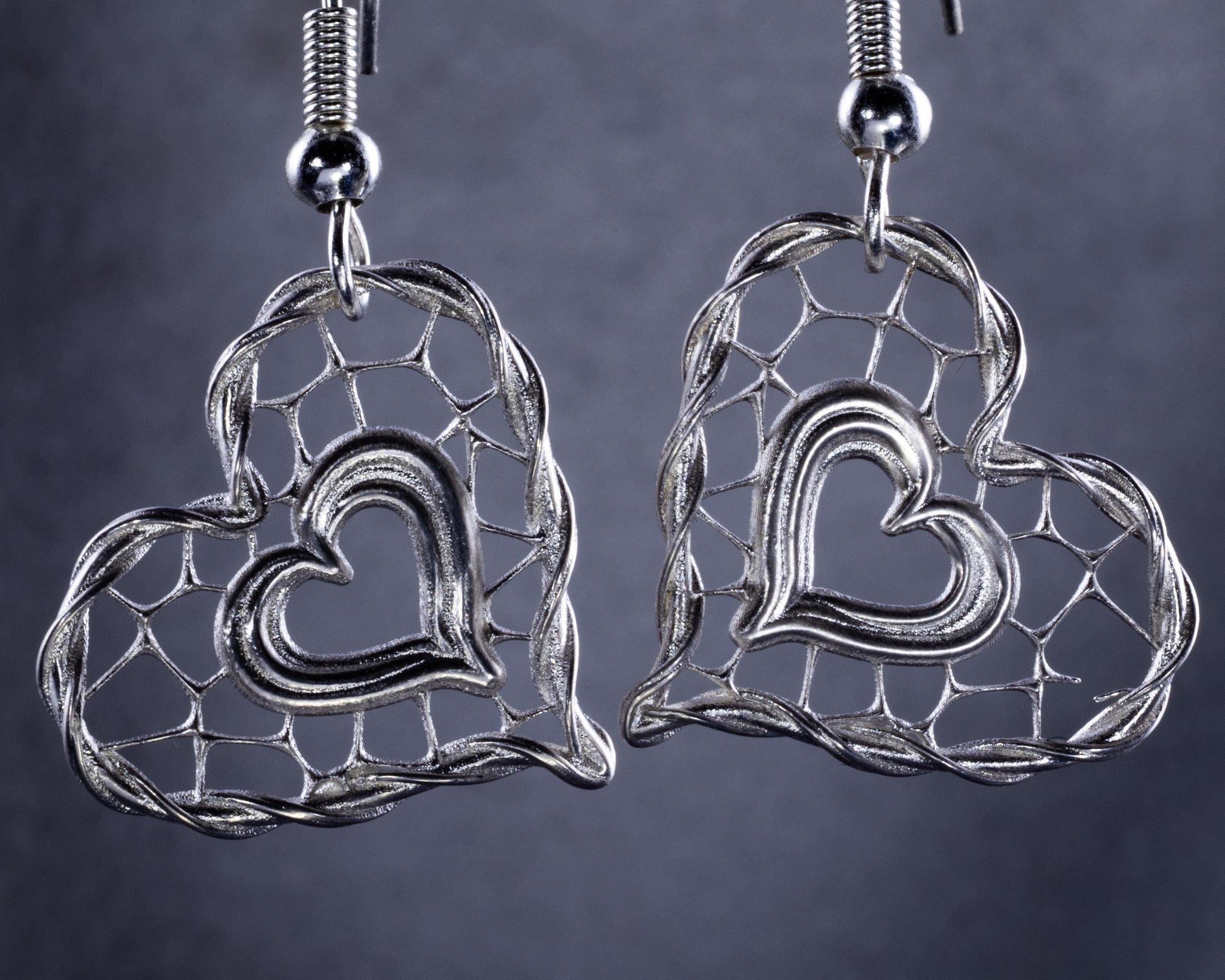Handcrafted Sterling Silver Heart Lattice Earrings Unique Jewelry item 1048 silver
