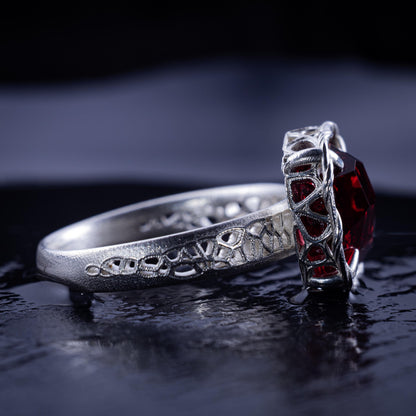 Hand Cut Rubellite Garnet Solitaire Ring — Sterling Silver, Sculptural Design item 1040 silver, Garnet