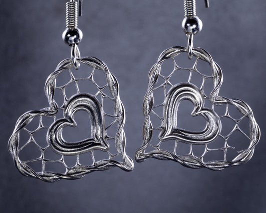 Sterling Silver Heart Lattice Earrings Unique Jewelry item 1048 silver