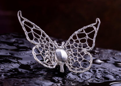 Handmade Butterfly Photo Magnet - Sculptural Metal Fridge Magnet for Holding Pictures or Memories Sterling Silver