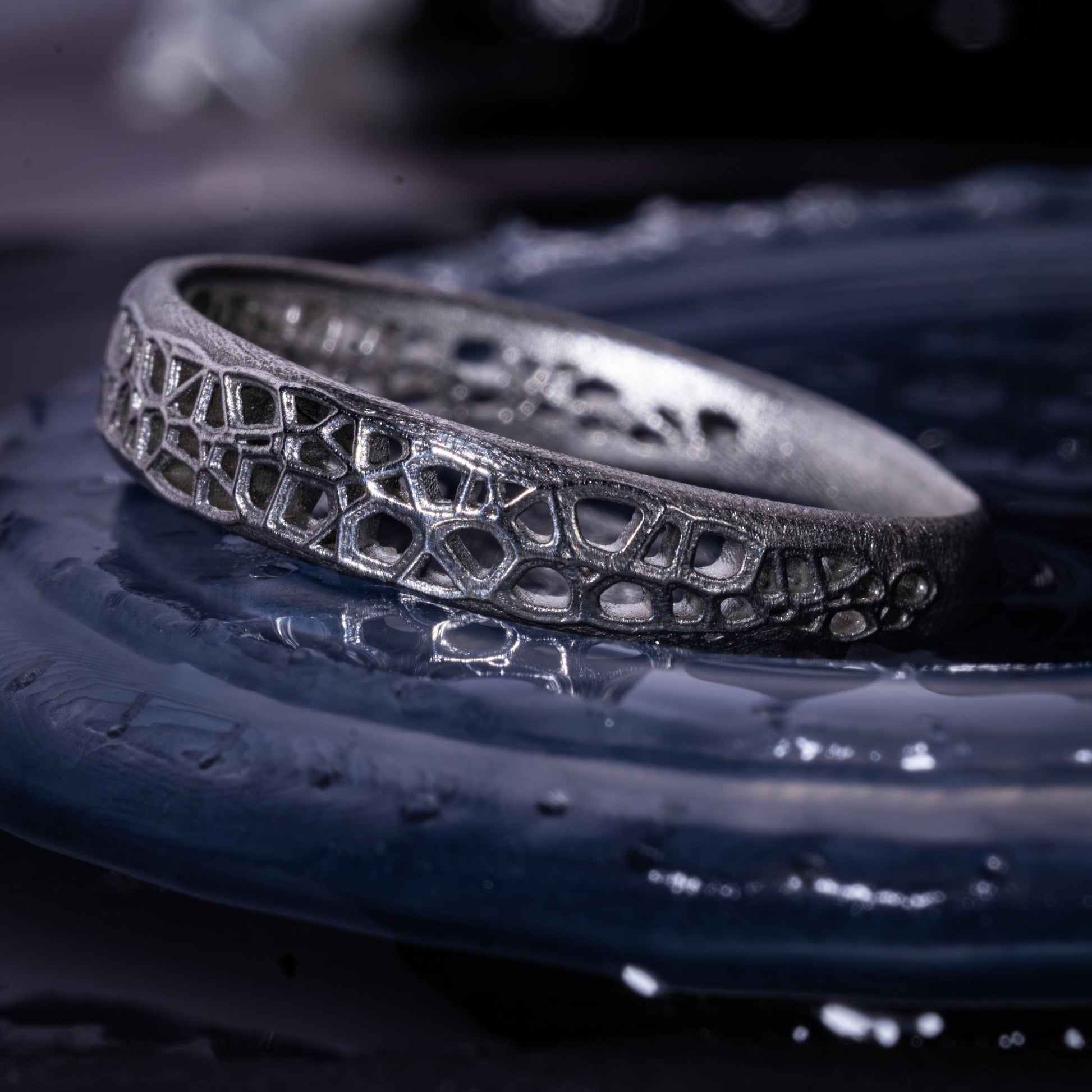 Sterling Silver Band Ring with Organic Lattice Texture item 1028 