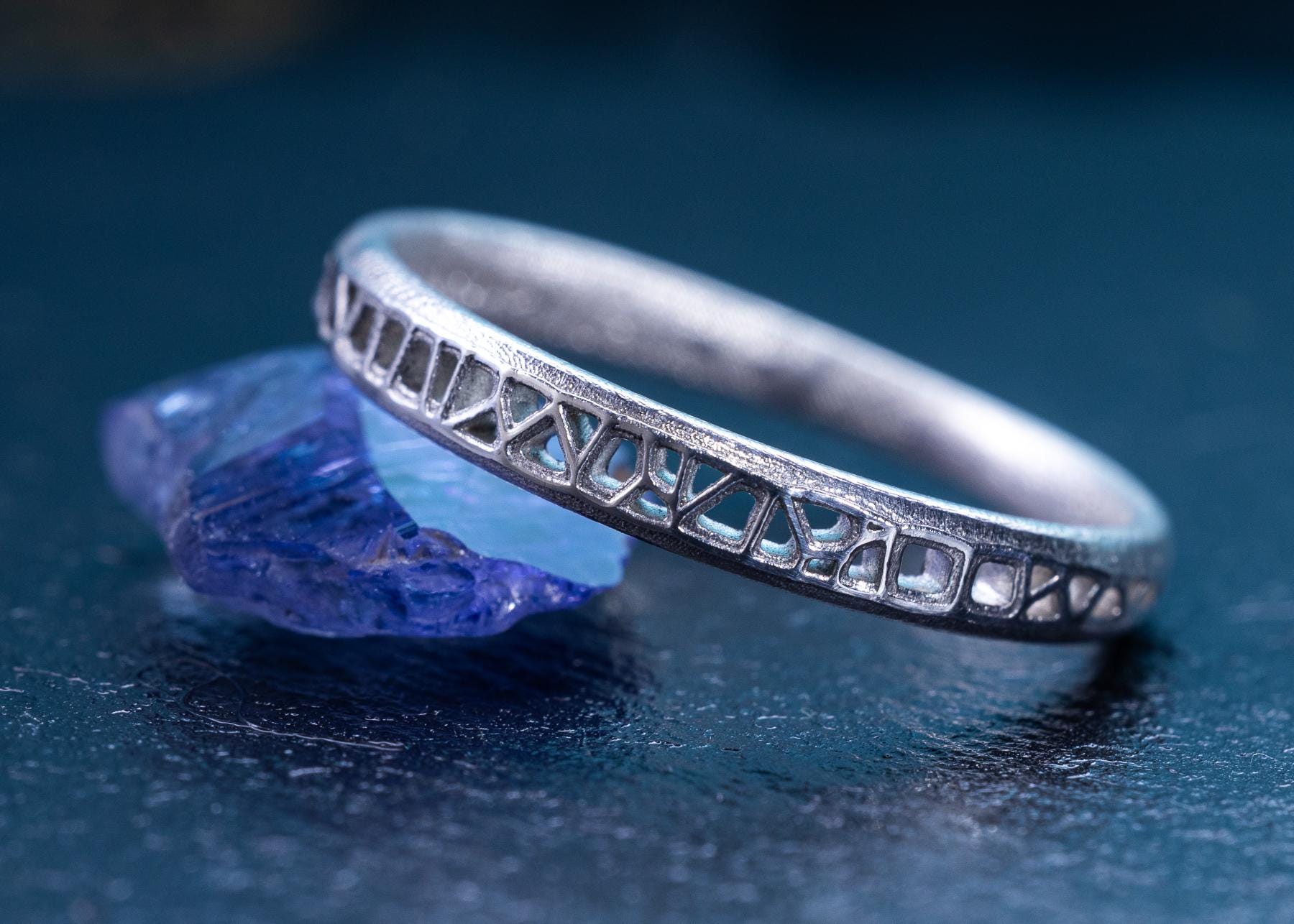 Sterling Silver Band Ring with Organic Lattice Texture item 1027 