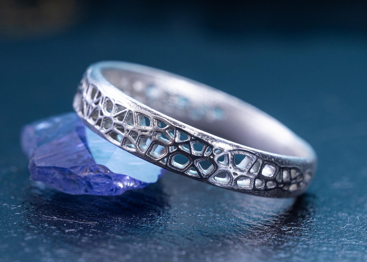 Sterling Silver Band Ring with Organic Lattice Texture item 1028 