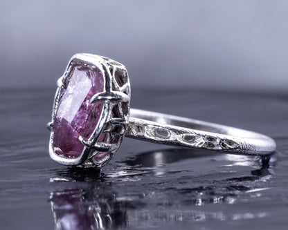 Hand Faceted Pink Sapphire Ring – Sculptural Sterling Silver Lattice Statement ring item 1050 Sterling Silver, sapphire