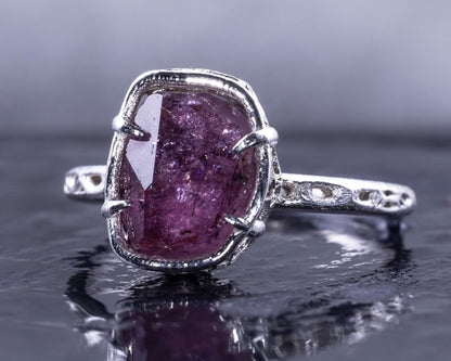 Hand Faceted Pink Sapphire Ring – Sculptural Sterling Silver Lattice Statement ring item 1050 Sterling Silver, sapphire