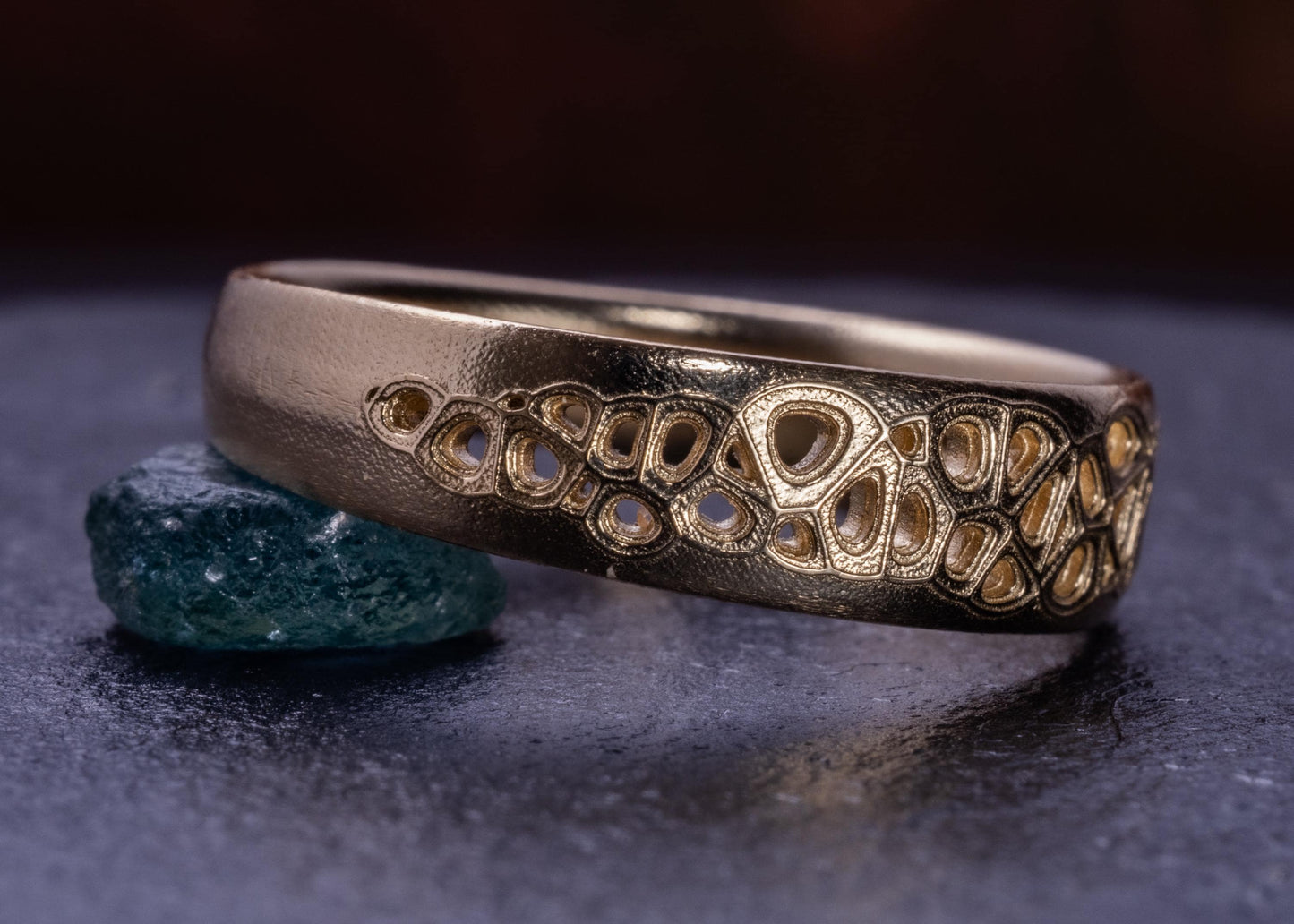 6mm Men’s Wedding Band – Organic Lattice Ring – Unique Handmade Gold Band – Comfort Fit – Made to Order 