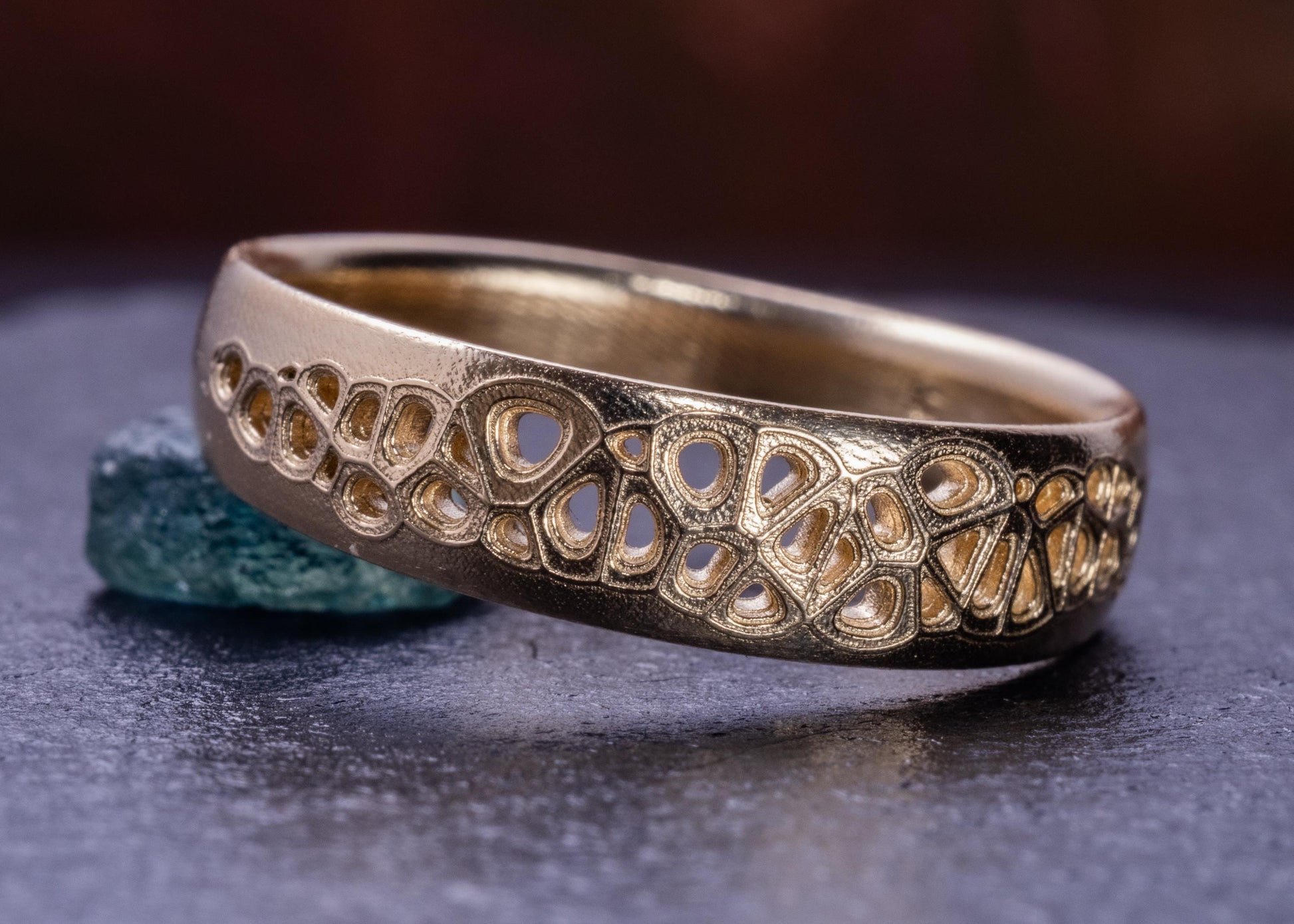 6mm Men’s Wedding Band – Organic Lattice Ring – Unique Handmade Gold Band – Comfort Fit – Made to Order 