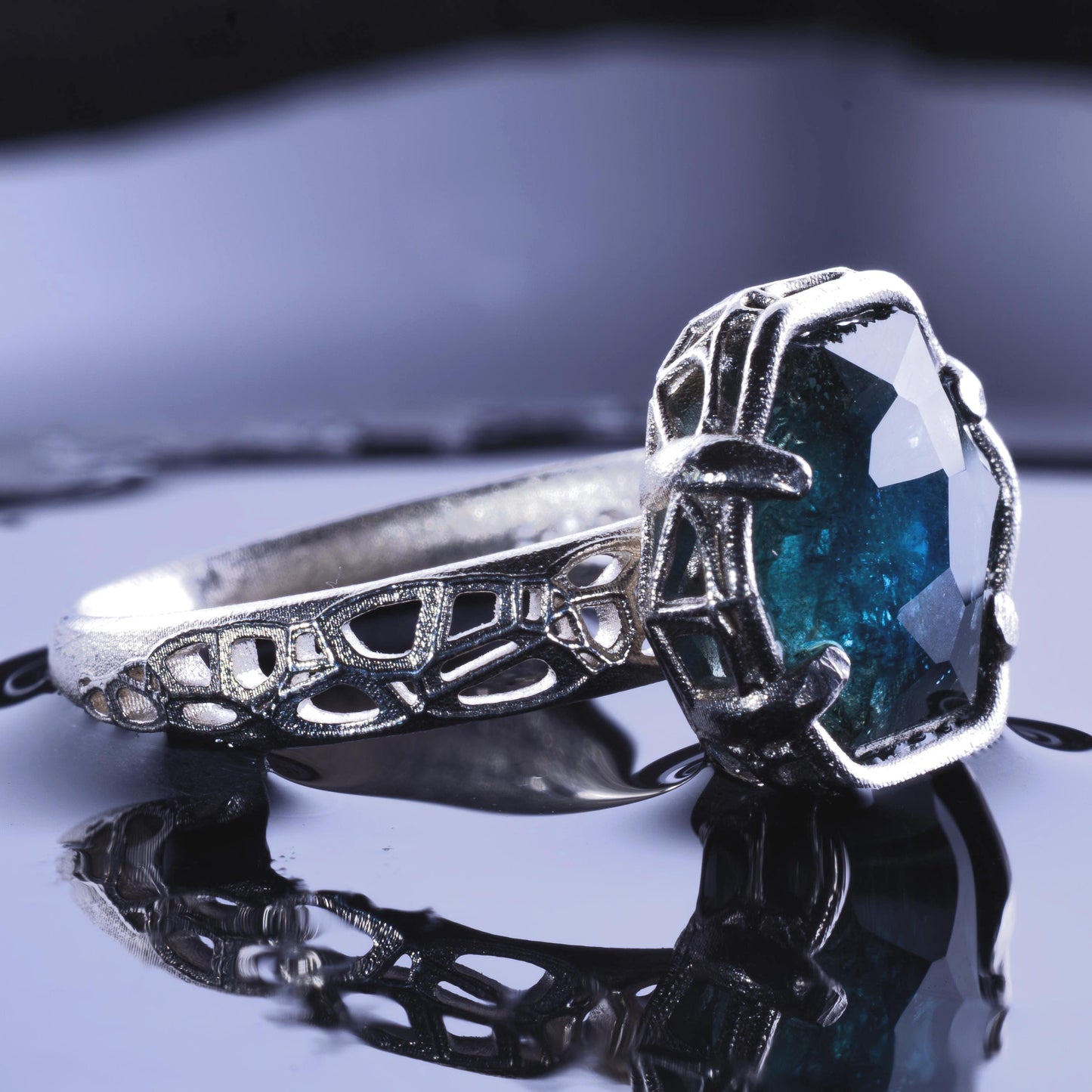 Montana Sapphire Ring Hand Cut Solitaire in Sterling Silver, item 1021 sapphire, silver