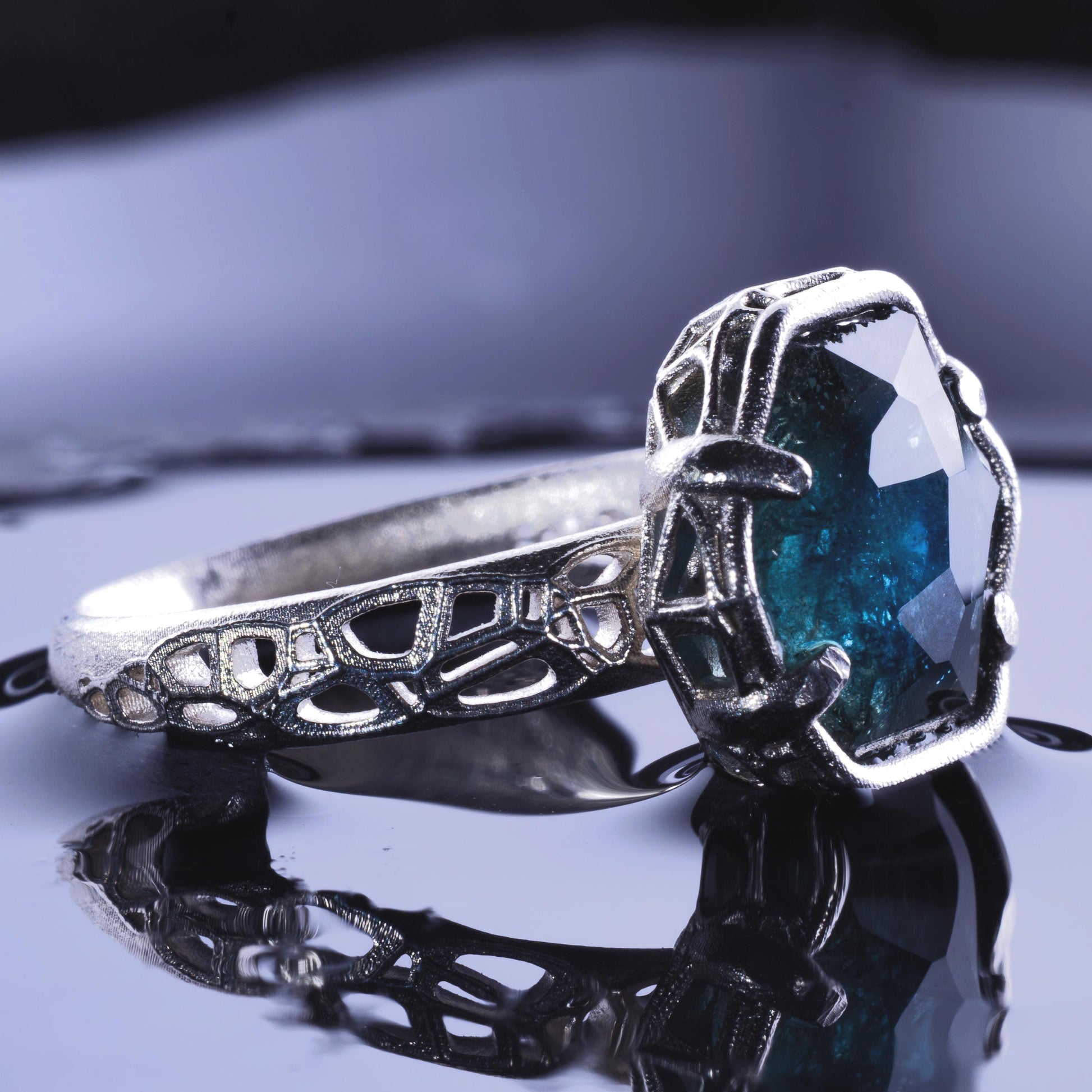 Montana Sapphire Ring Hand Cut Solitaire in Sterling Silver, item 1021 sapphire, silver