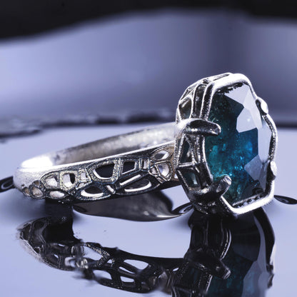 Montana Sapphire Ring Hand Cut Solitaire in Sterling Silver, item 1021 sapphire, silver