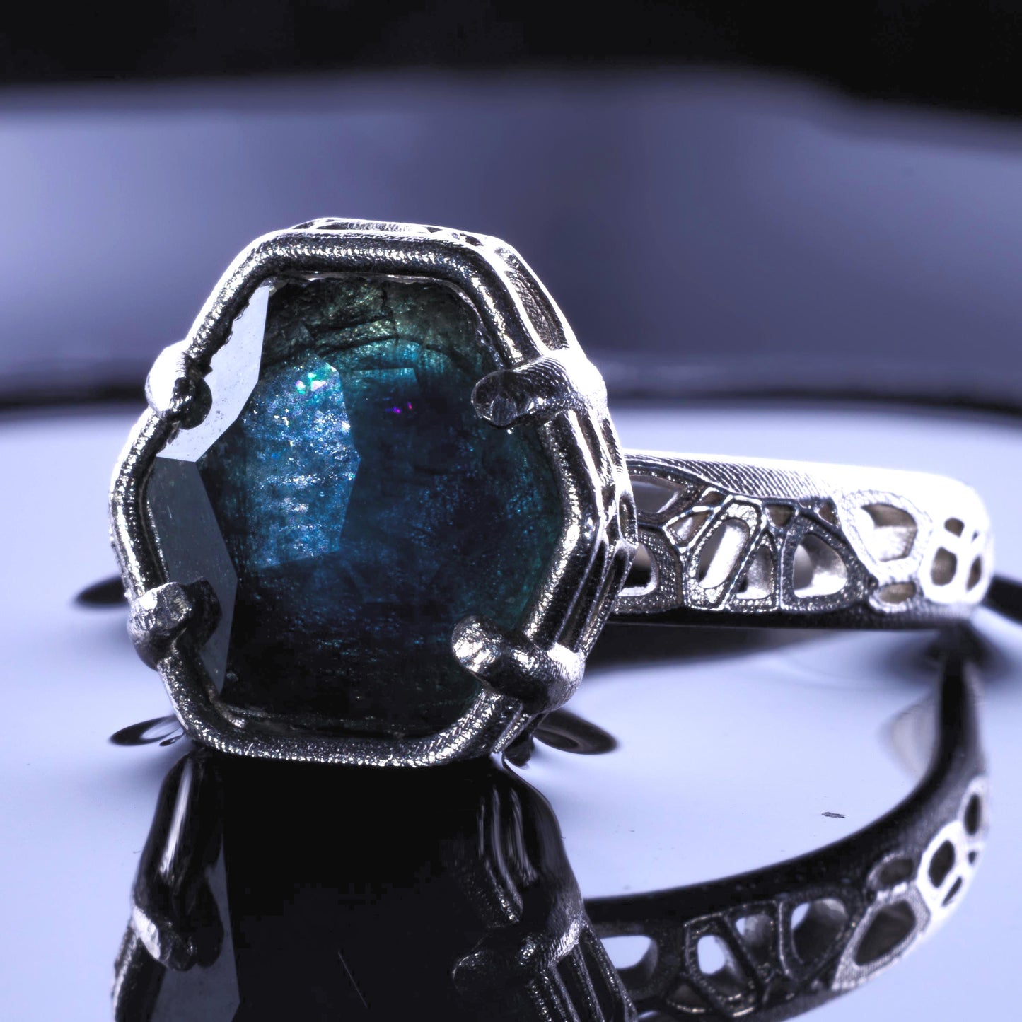 Montana Sapphire Ring Hand Cut Solitaire in Sterling Silver, item 1021 sapphire, silver