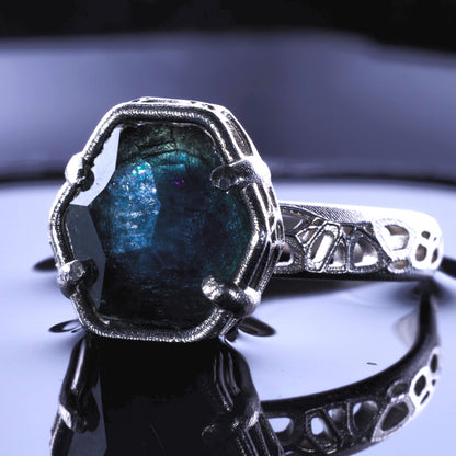 Montana Sapphire Ring Hand Cut Solitaire in Sterling Silver, item 1021 sapphire, silver