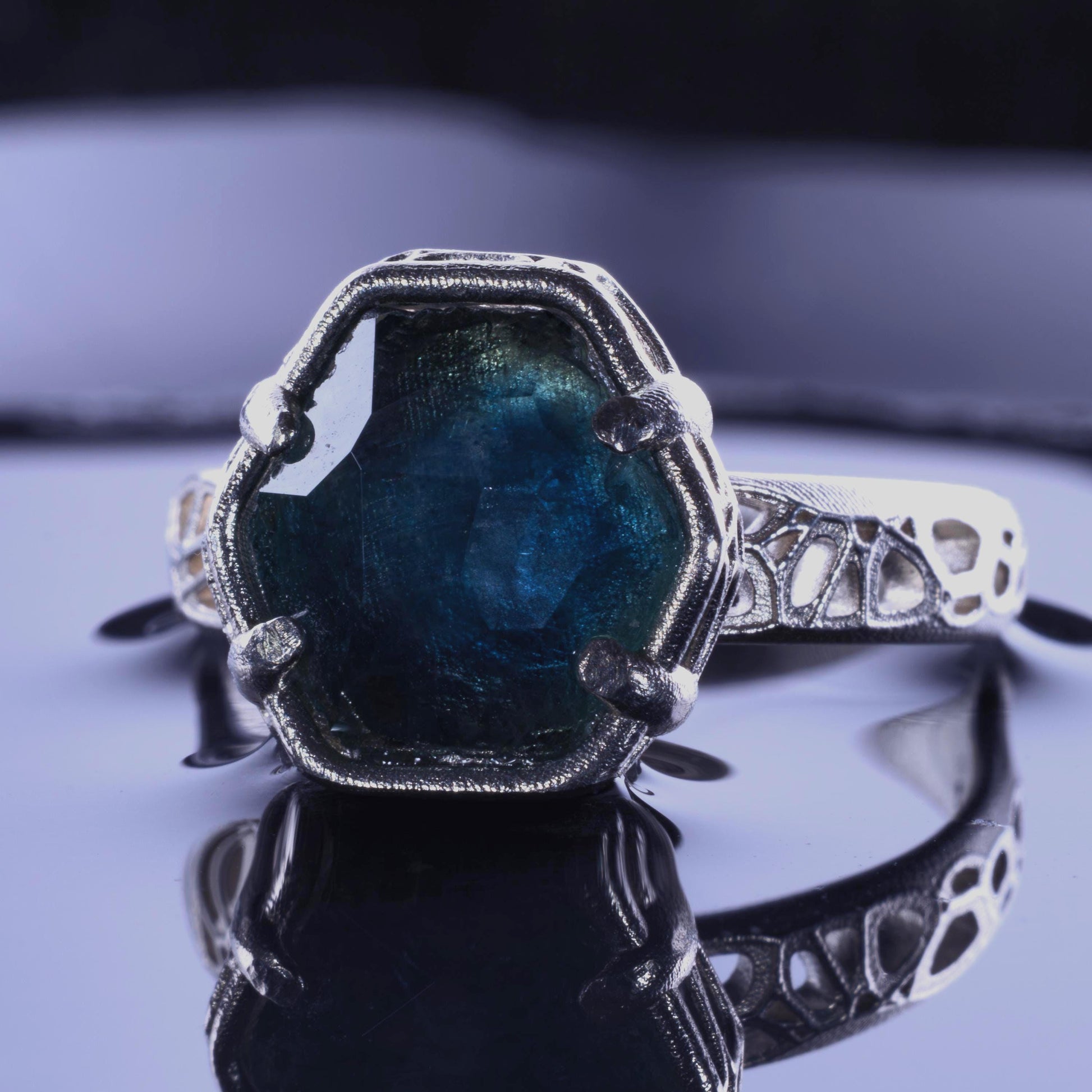 Montana Sapphire Ring Hand Cut Solitaire in Sterling Silver, item 1021 sapphire, silver