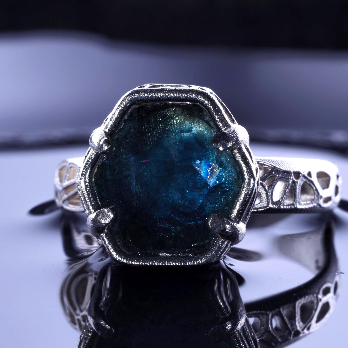 Montana Sapphire Ring Hand Cut Solitaire in Sterling Silver, item 1021 sapphire, silver