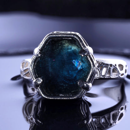 Montana Sapphire Ring Hand Cut Solitaire in Sterling Silver, item 1021 sapphire, silver