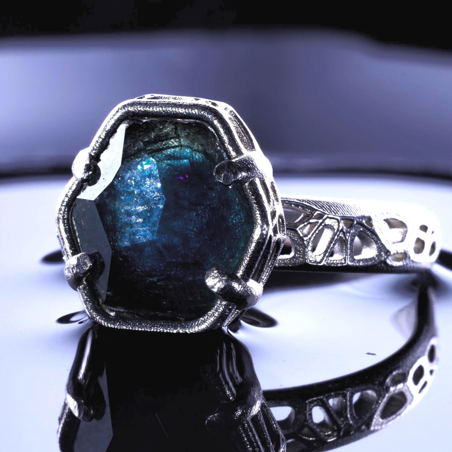 Montana Sapphire Ring Hand Cut Solitaire in Sterling Silver, item 1021 sapphire, silver