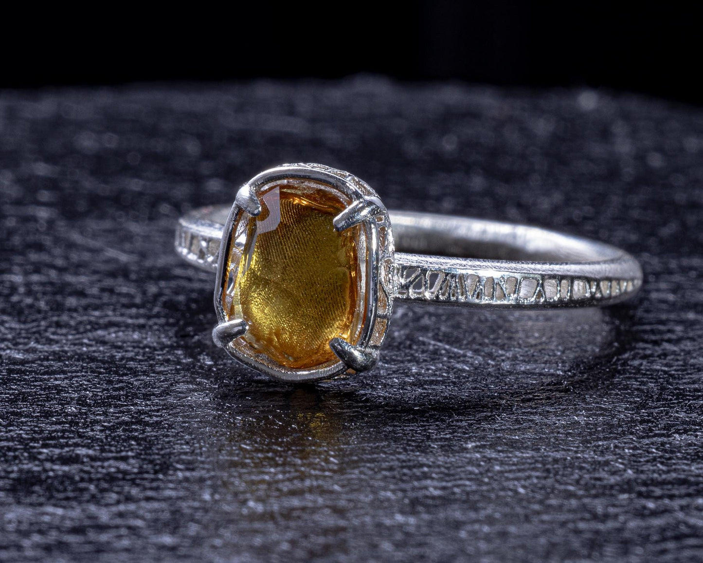 Hand Faceted Golden Sapphire Ring – Sculptural Sterling Silver Lattice Statement ring item 1046 Sterling Silver, sapphire