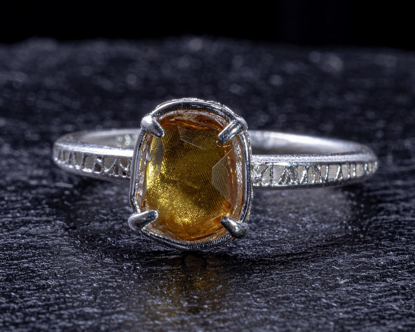 Hand Faceted Golden Sapphire Ring – Sculptural Sterling Silver Lattice Statement ring item 1046 Sterling Silver, sapphire