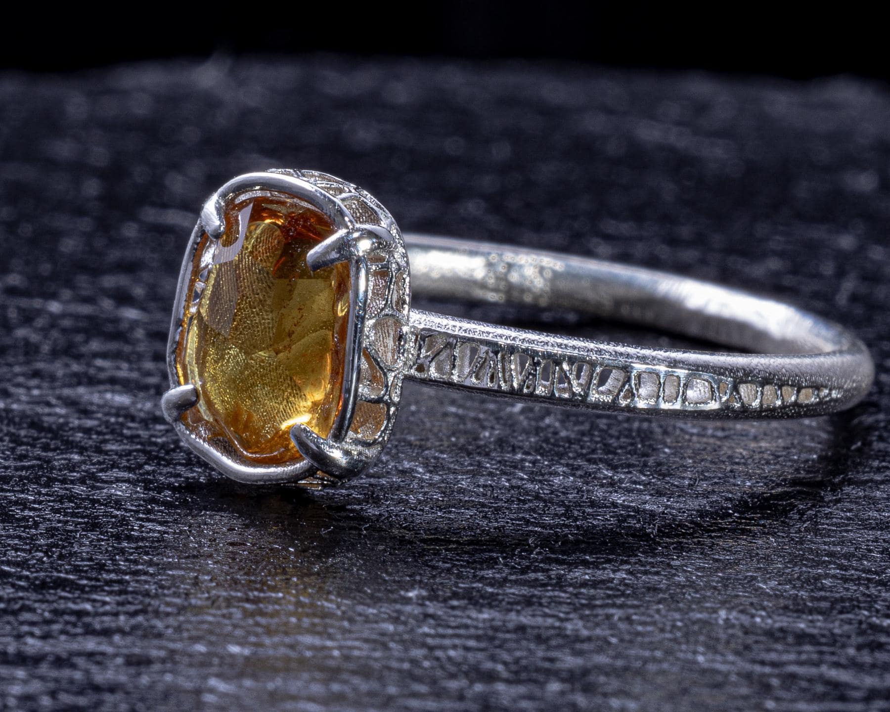 Hand Faceted Golden Sapphire Ring – Sculptural Sterling Silver Lattice Statement ring item 1046 Sterling Silver, sapphire