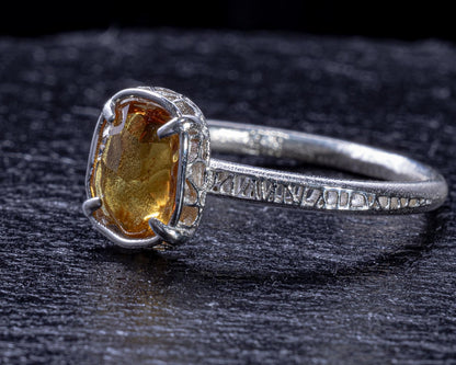 Hand Faceted Golden Sapphire Ring – Sculptural Sterling Silver Lattice Statement ring item 1046 Sterling Silver, sapphire