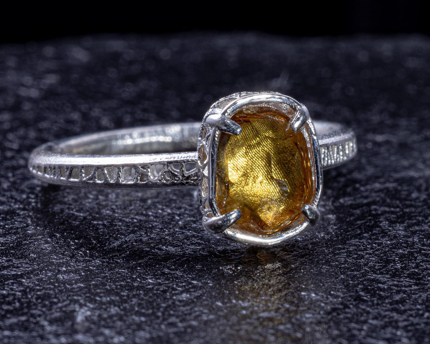 Hand Faceted Golden Sapphire Ring – Sculptural Sterling Silver Lattice Statement ring item 1046 Sterling Silver, sapphire
