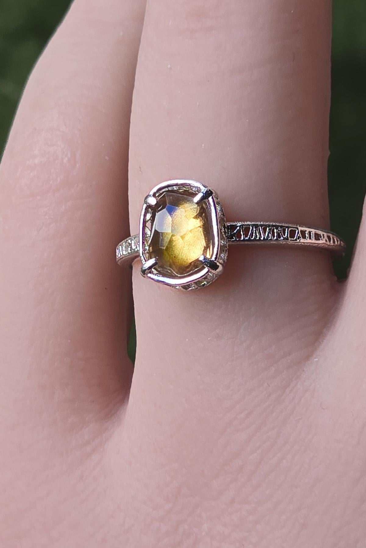 Hand Faceted Golden Sapphire Ring – Sculptural Sterling Silver Lattice Statement ring item 1046 Sterling Silver, sapphire