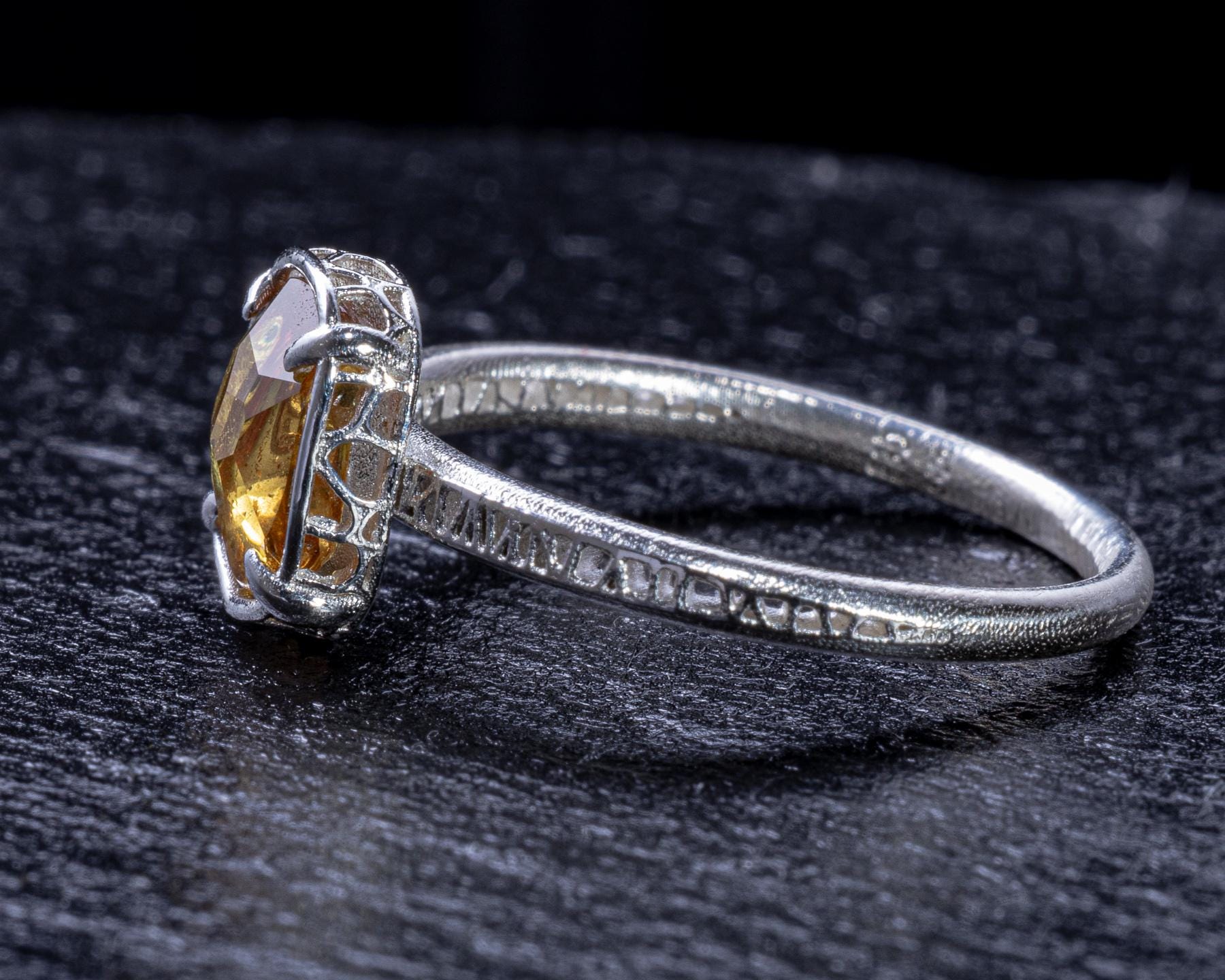 Hand Faceted Golden Sapphire Ring – Sculptural Sterling Silver Lattice Statement ring item 1046 Sterling Silver, sapphire
