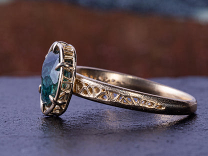 Montana Sapphire Ring in 14k Yellow Gold – Blue Green Sapphire, Organic Prong Setting, One of a Kind 