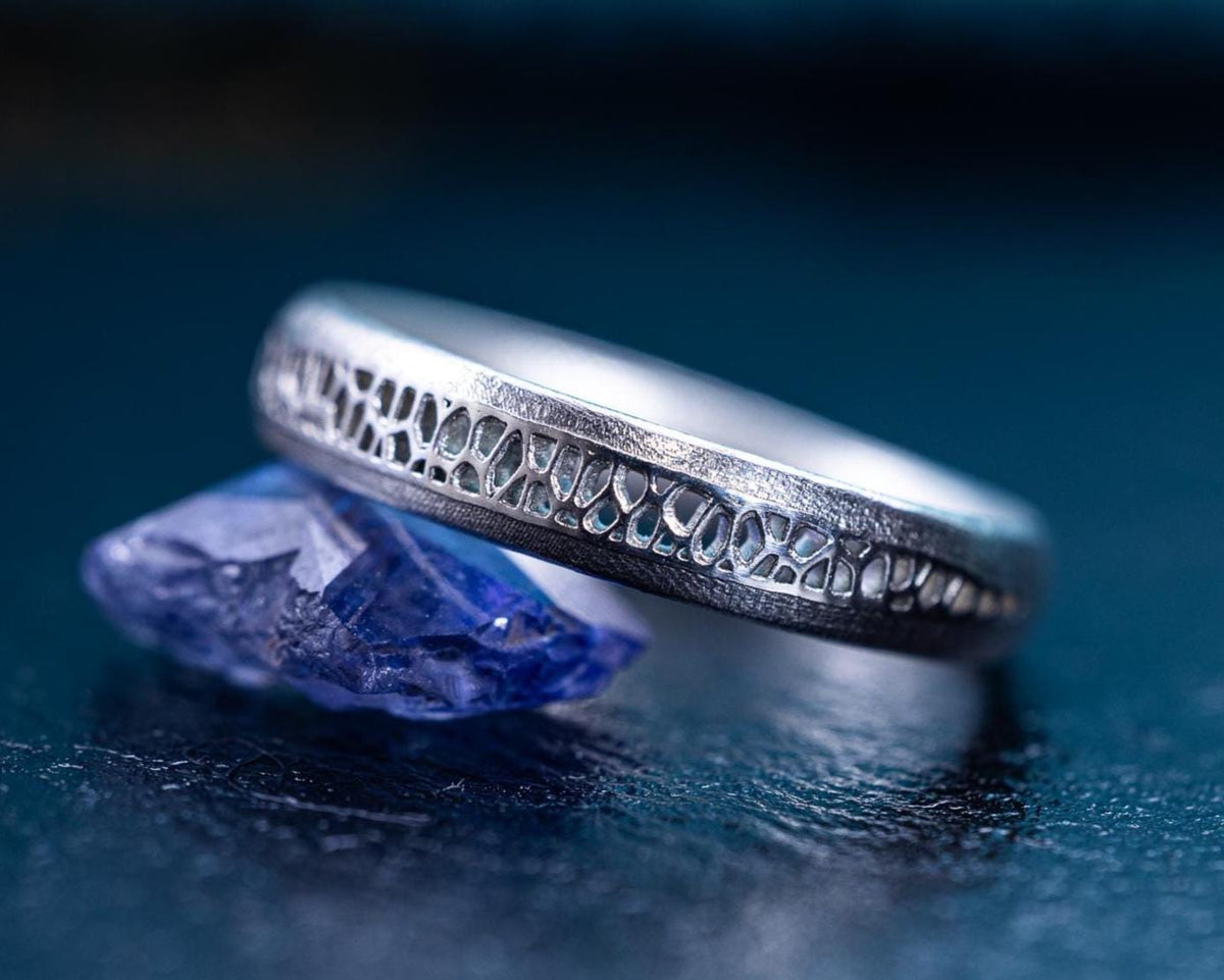Sterling Silver Band Ring with Organic Lattice Texture 1026 