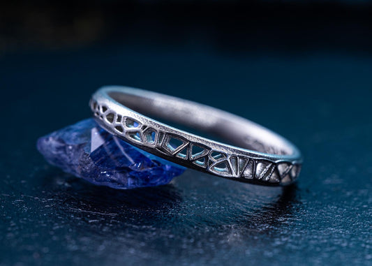 Sterling Silver Band Ring with Organic Lattice Texture item 1030 