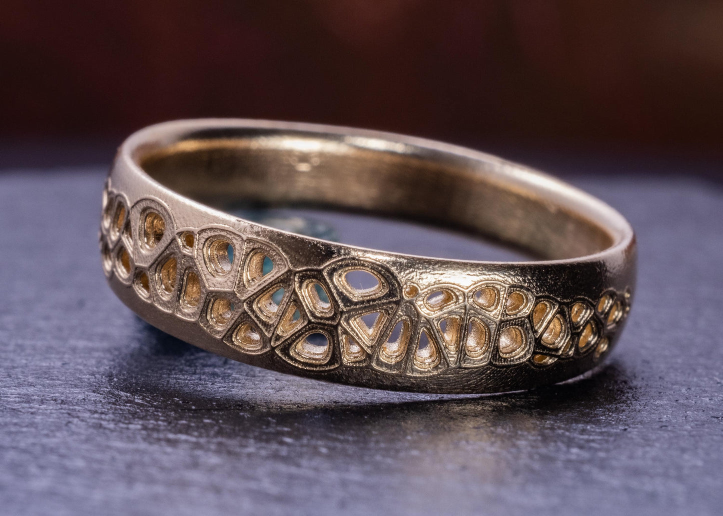 6mm Men’s Wedding Band – Organic Lattice Ring – Unique Handmade Gold Band – Comfort Fit – Made to Order 