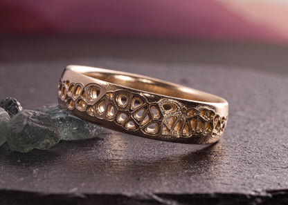 6mm Men’s Wedding Band – Organic Lattice Ring – Unique Handmade Gold Band – Comfort Fit – Made to Order 