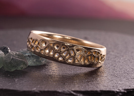 6mm Men’s Wedding Band – Organic Lattice Ring – Unique Handmade Gold Band – Comfort Fit – Made to Order 