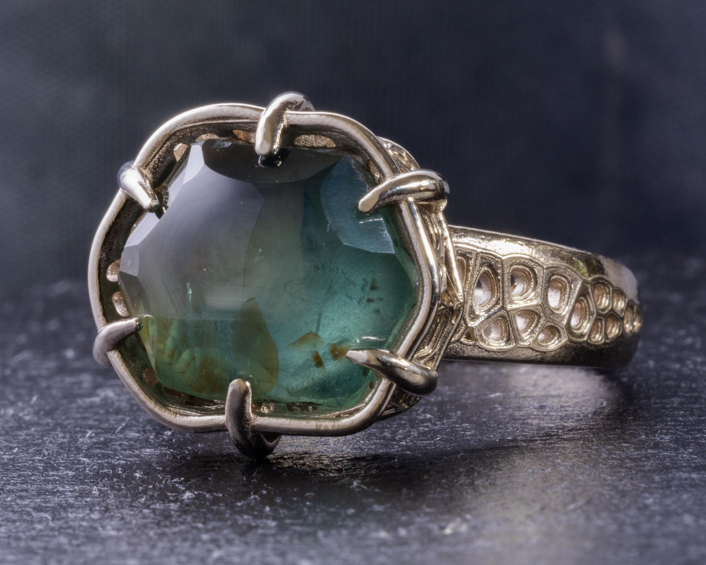 Montana Sapphire Ring 10.77ct Unheated | Hand Cut Gemstone | 14k White Gold | Teal Blue | Artisan Statement 