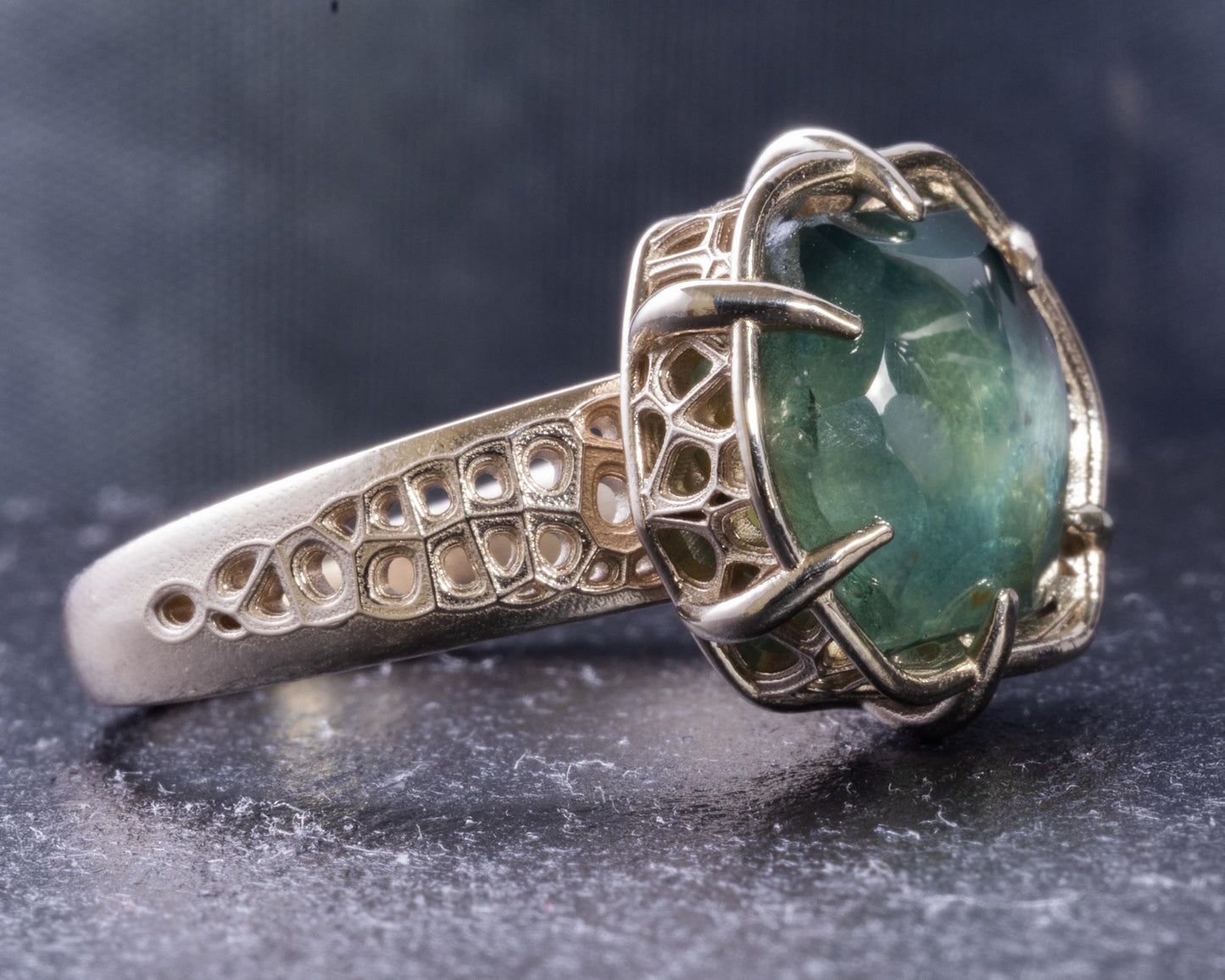 Montana Sapphire Ring 10.77ct Unheated | Hand Cut Gemstone | 14k White Gold | Teal Blue | Artisan Statement 