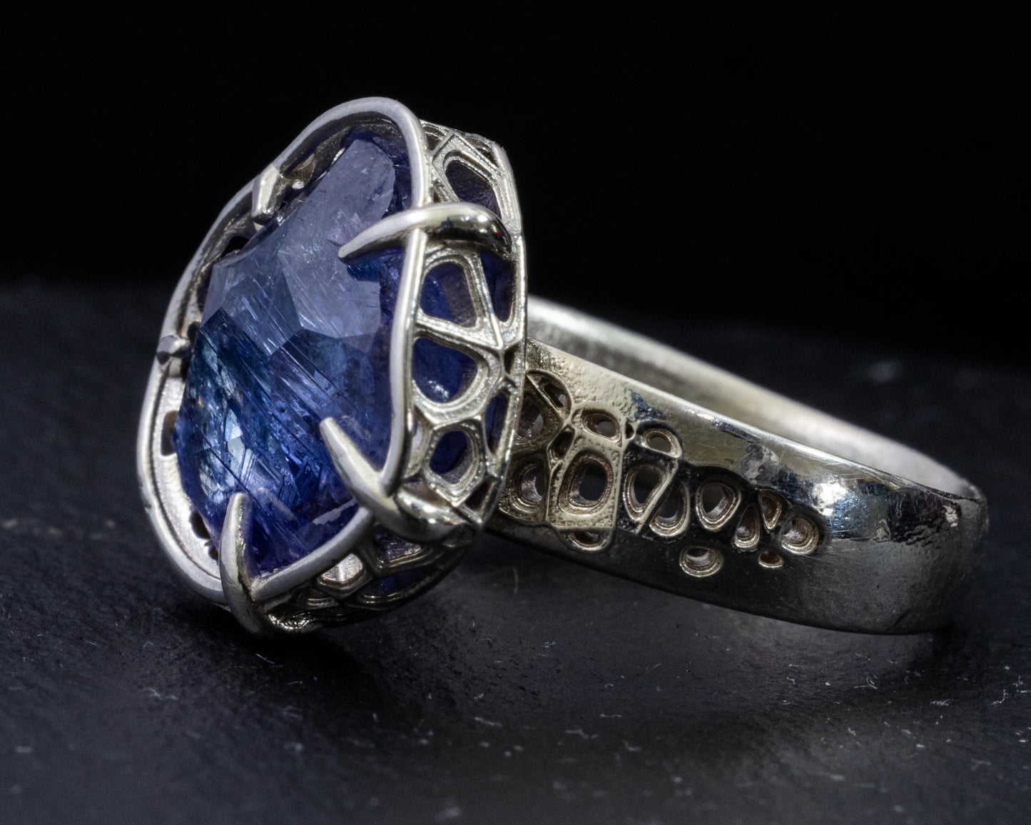 Large Tanzanite Ring in Sterling Silver, Hand Set Statement Ring, One of a Kind 